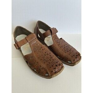 Rieker Shoes Women 40 Anti-Stress Mary Jane Laser Cut Brown Leather Low Flat NEW